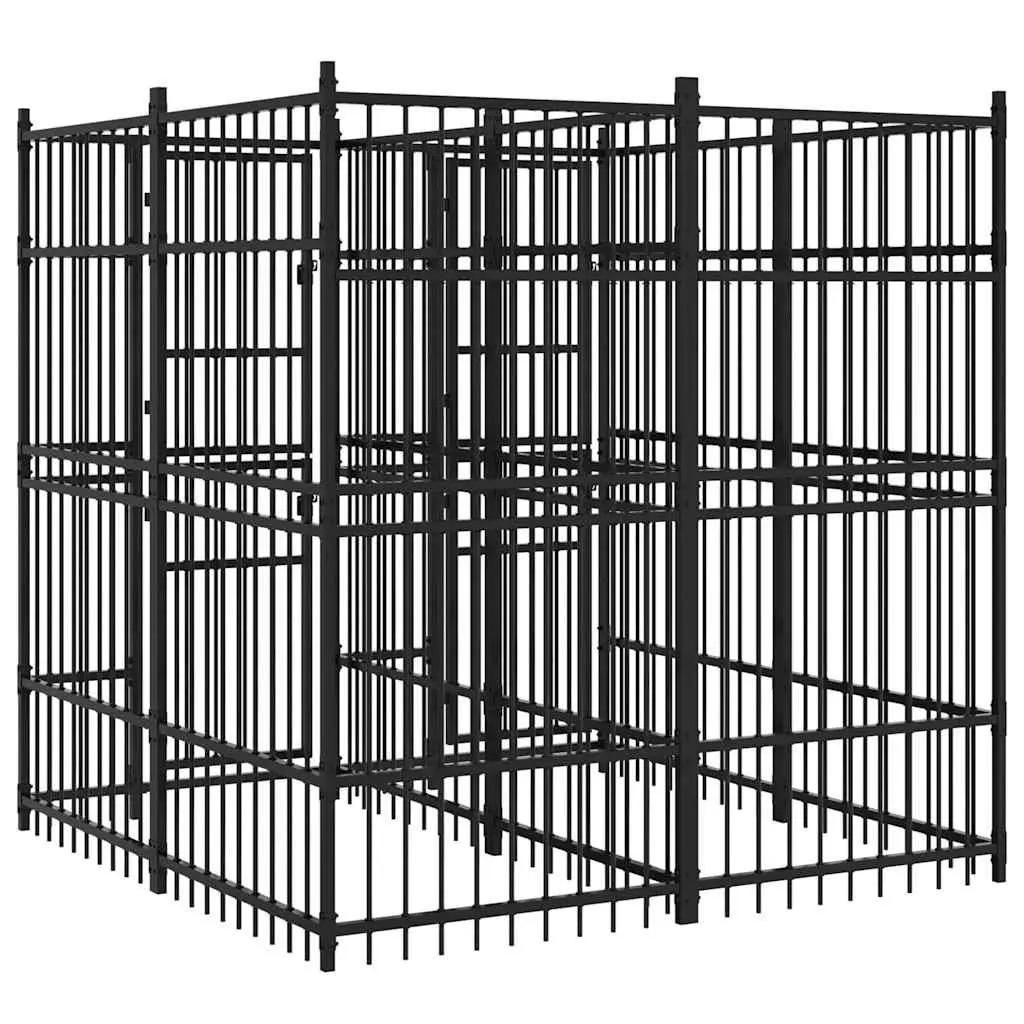 Dog Kennel Steel Outdoor Exercise Pen Enclosure Play Area Cage Black