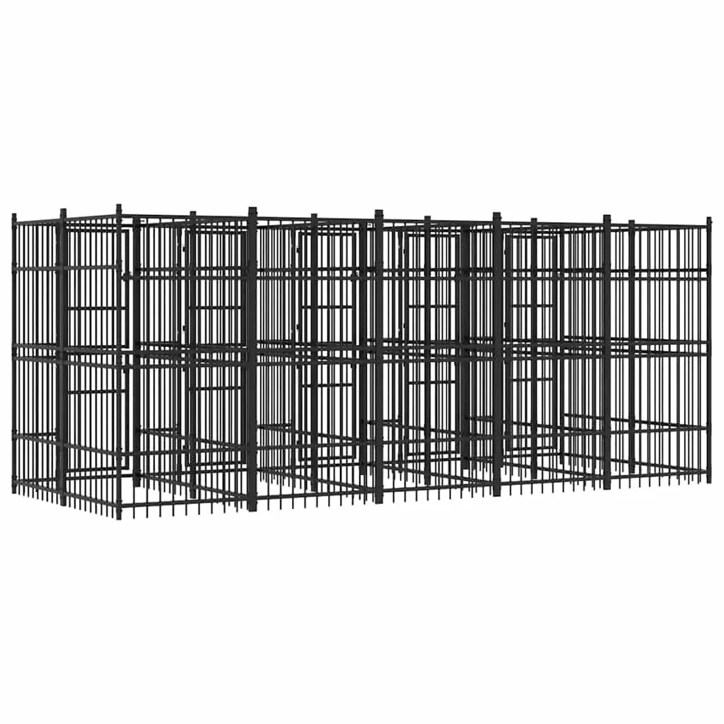 Dog Kennel Outdoor Run Exercise Pen Enclosure Steel Large 9.22 m² Black