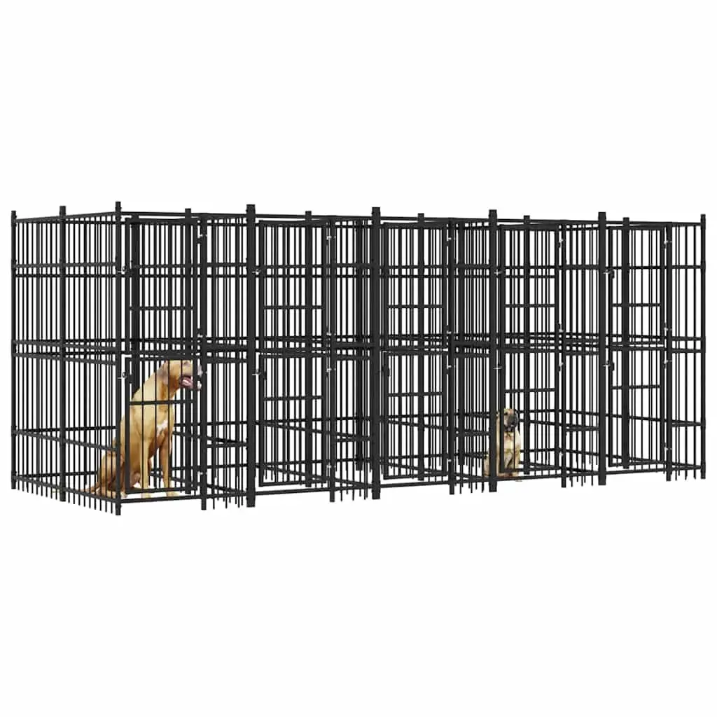 Dog Kennel Outdoor Run Exercise Pen Enclosure Steel Large 9.22 m² Black