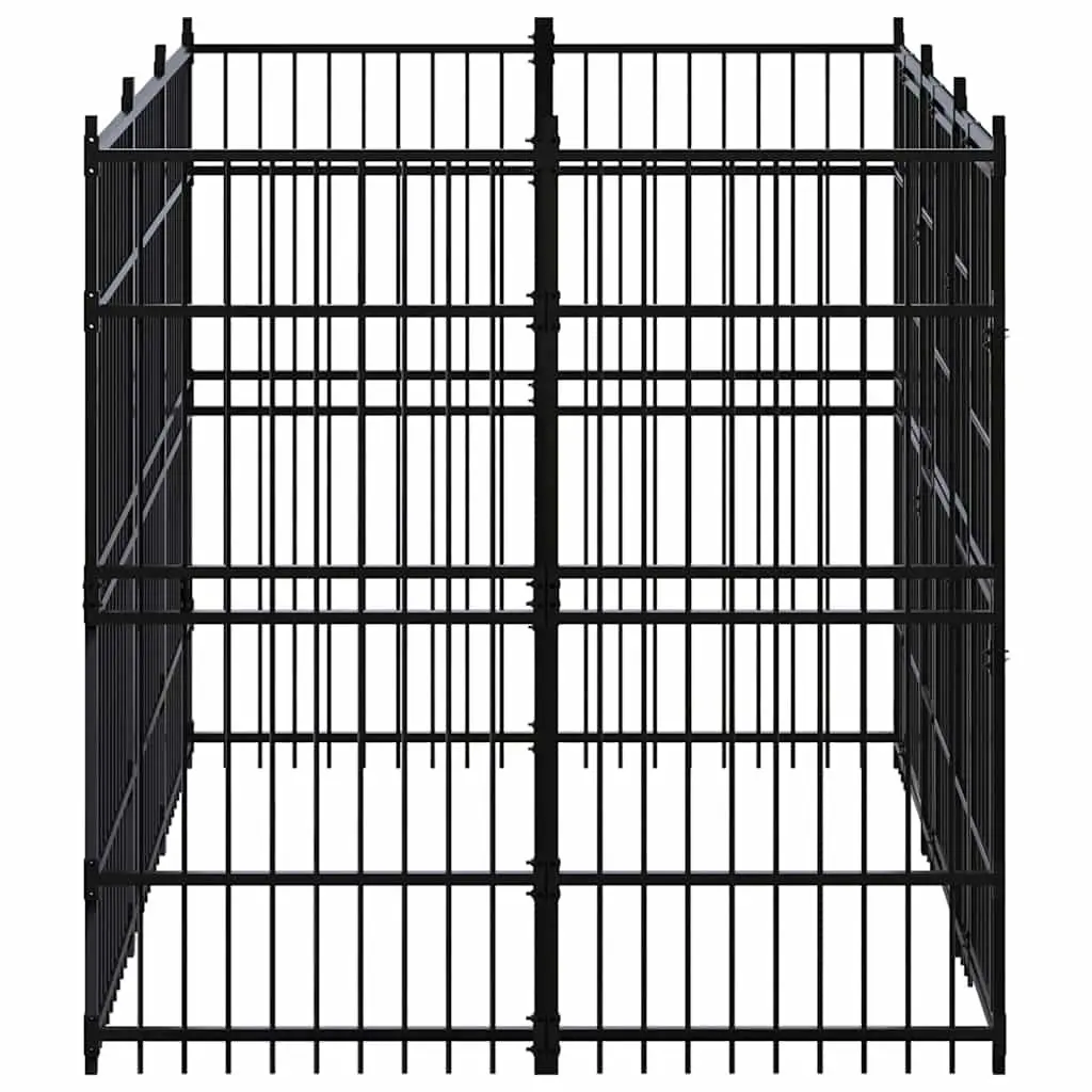 Outdoor Dog Kennel Steel Construction 5.53m² Black Exercise Enclosure with Hinged Door and Lockable Latch