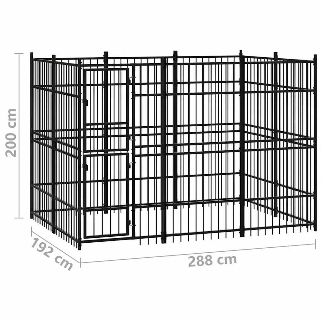 Outdoor Dog Kennel Steel Construction 5.53m² Black Exercise Enclosure with Hinged Door and Lockable Latch