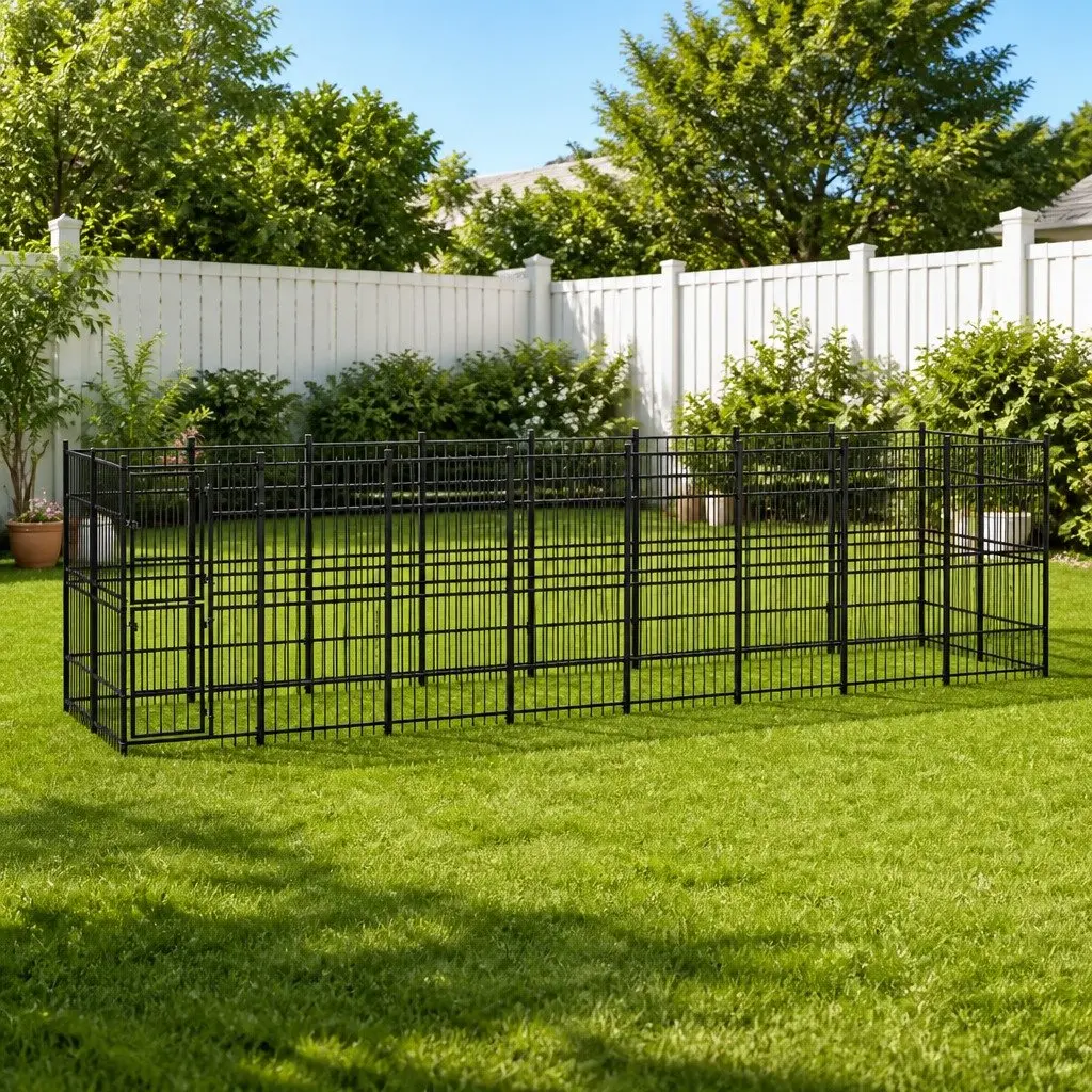 Dog Kennel Outdoor Steel Run Enclosure Exercise Play Pen Training Black 14.75m²