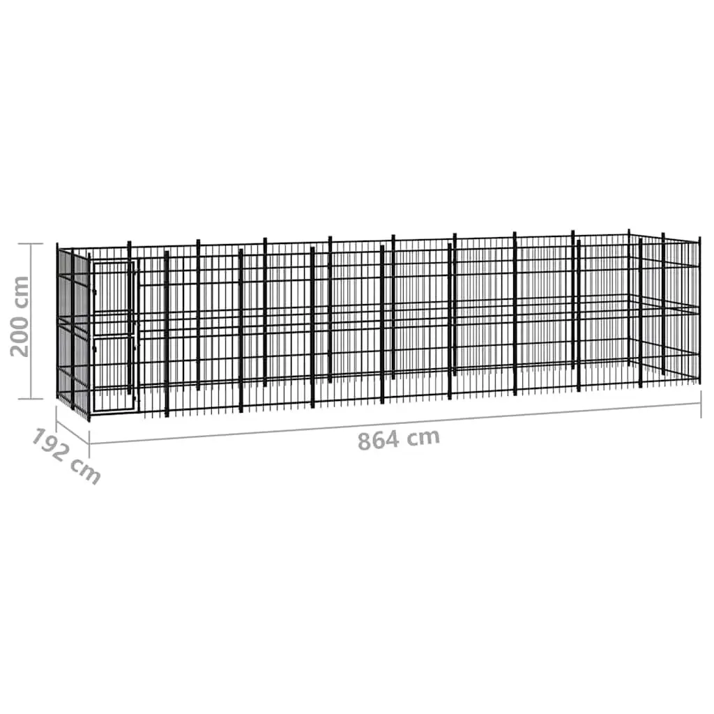 Dog Kennel Steel Enclosure Large Exercise Run 16.59 m² Black