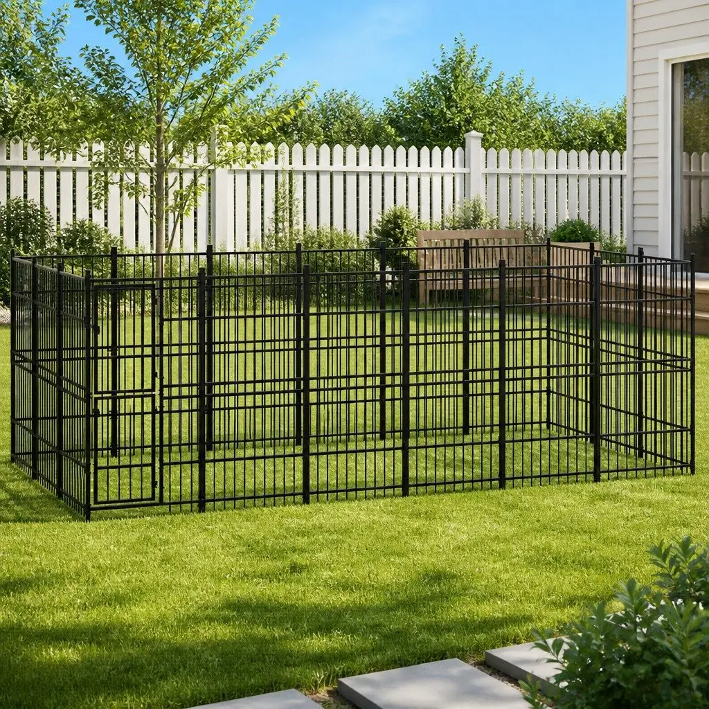 Dog Kennel Steel Outdoor Enclosure Exercise Run Pen Large 16.59 m² Black
