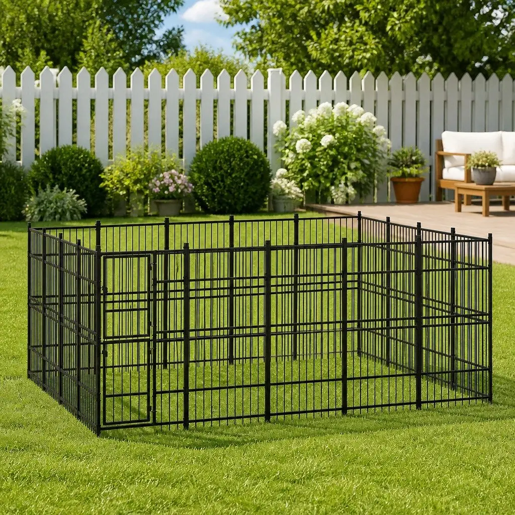 Dog Kennel Steel Outdoor Enclosure 18.43 m² Large Ventilated Run Exercise Play