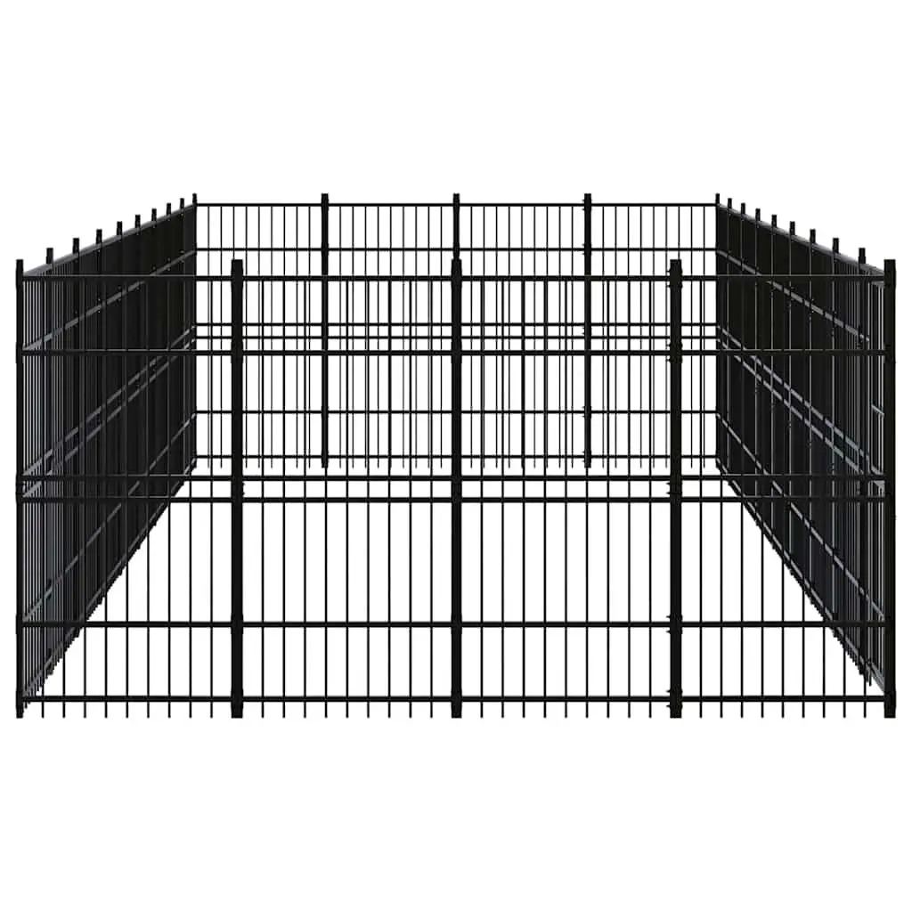 Dog Kennel Steel Outdoor Exercise Pen Black Powder-coated Steel with Hinged Door Latch Lock