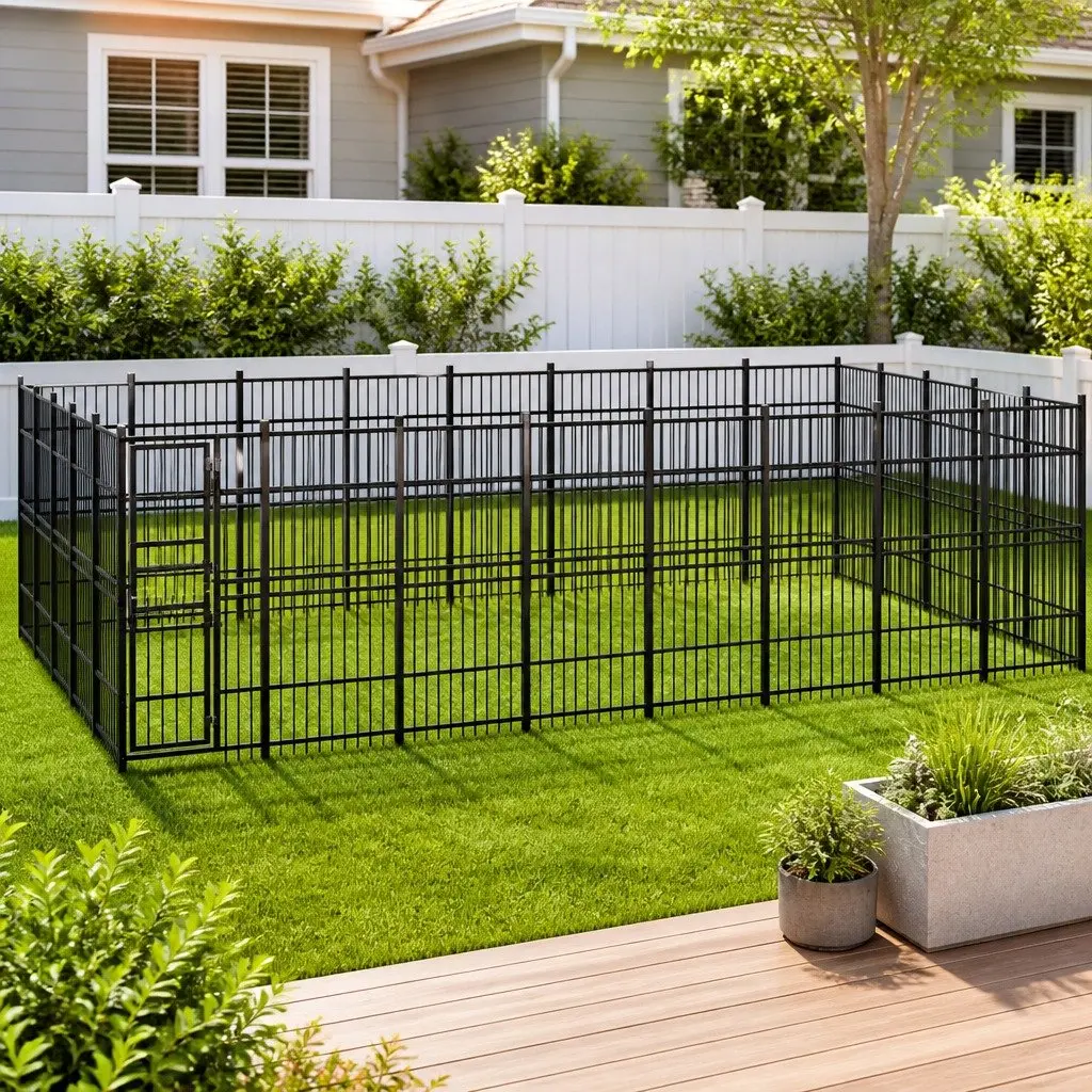Dog Kennel Steel Outdoor Enclosure 36.86 m² Black