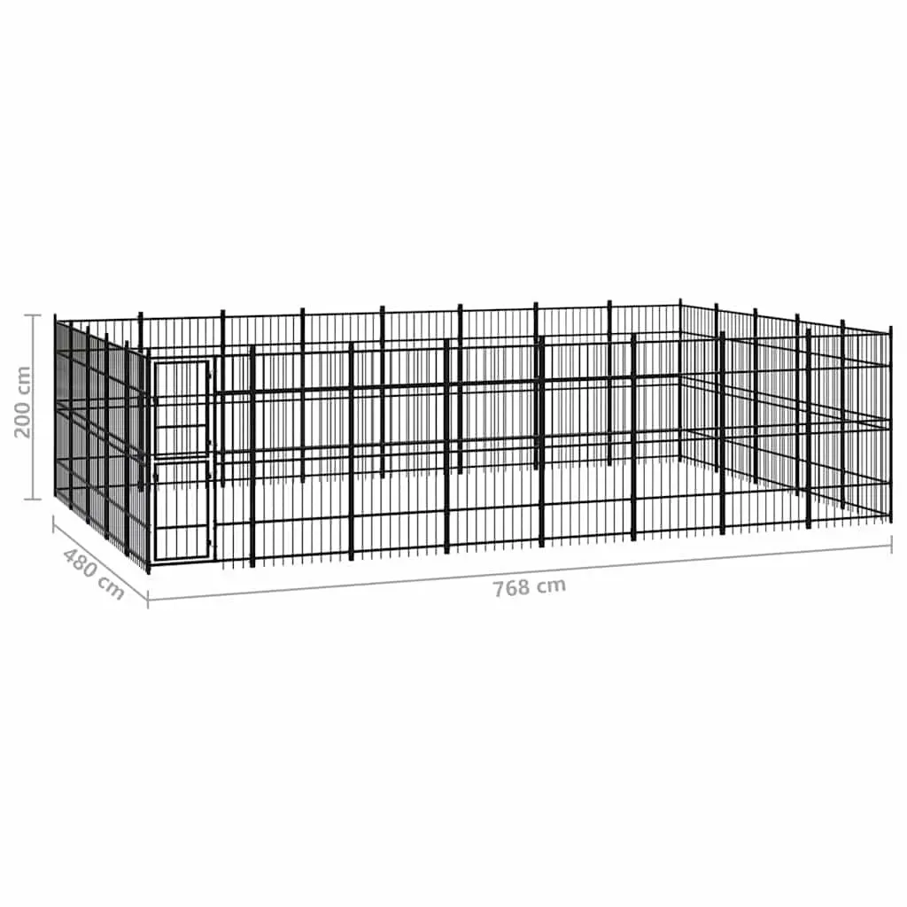 Dog Kennel Steel Outdoor Enclosure 36.86 m² Black