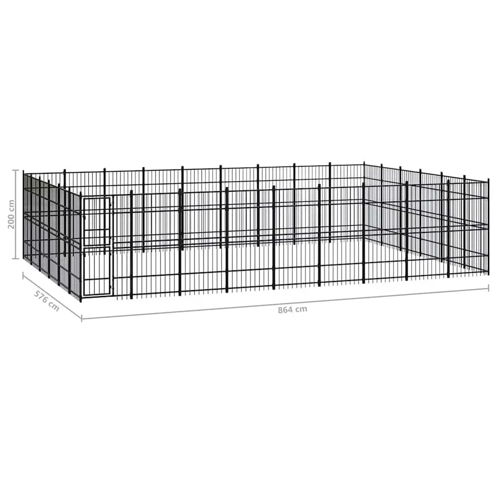 Outdoor Dog Run Steel Exercise Enclosure with Lockable Door Black 49.77m²