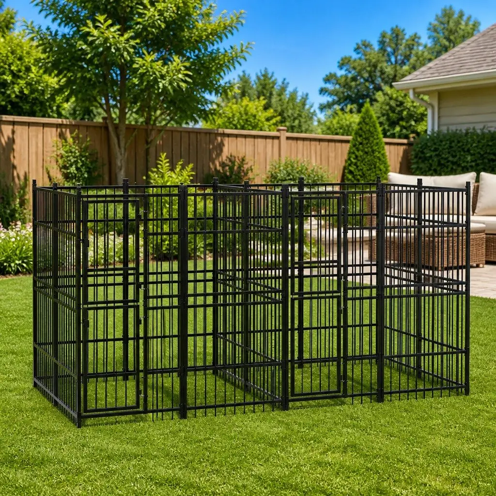 Dog Kennel Outdoor Run Exercise Pen Steel Enclosure Play Yard Safety Barrier