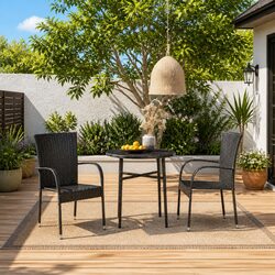 3 Piece Outdoor Dining Set Garden Patio Furniture Poly Rattan Black Stackable