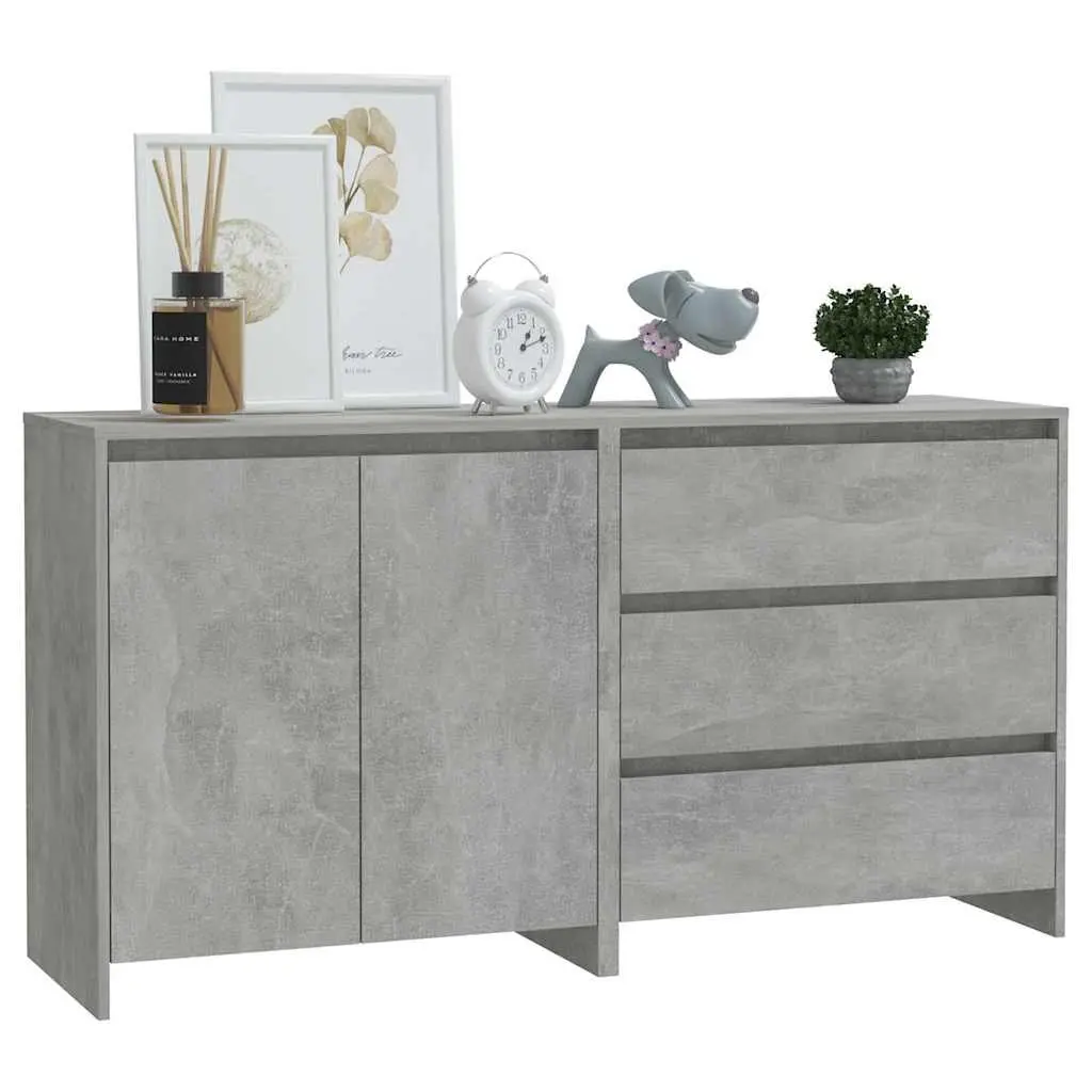 Sideboard Storage Cabinet 2 Piece Engineered Wood Grey Modern