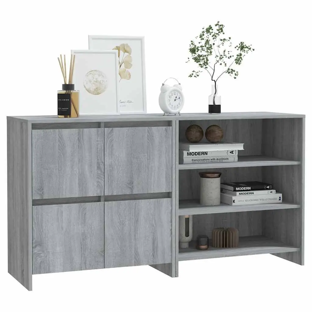 2 Piece Sideboard Engineered Wood Grey Storage Cabinet Buffet Furniture Decor Display Unit