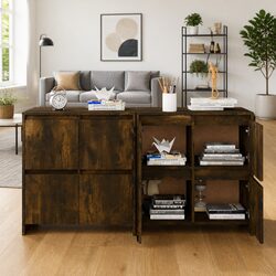 Sideboards 2 pcs Brown Storage Cabinet with Doors Engineered Wood Furniture