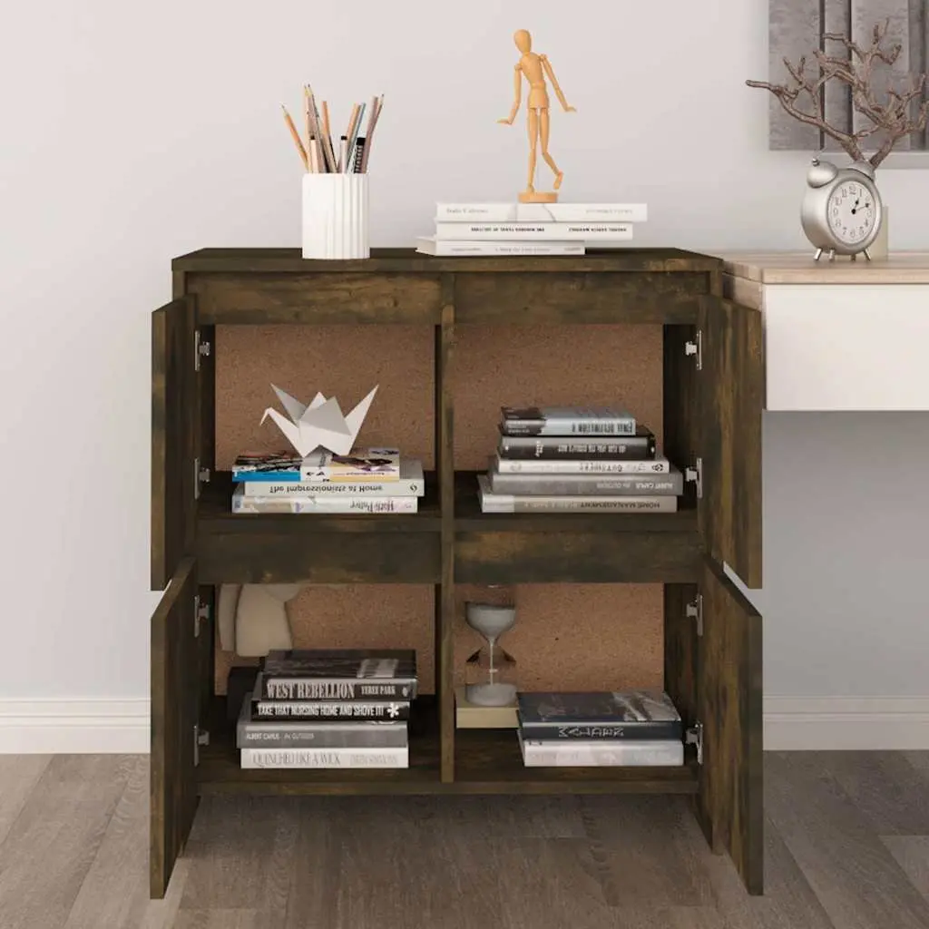 Sideboards 2 pcs Brown Storage Cabinet with Doors Engineered Wood Furniture