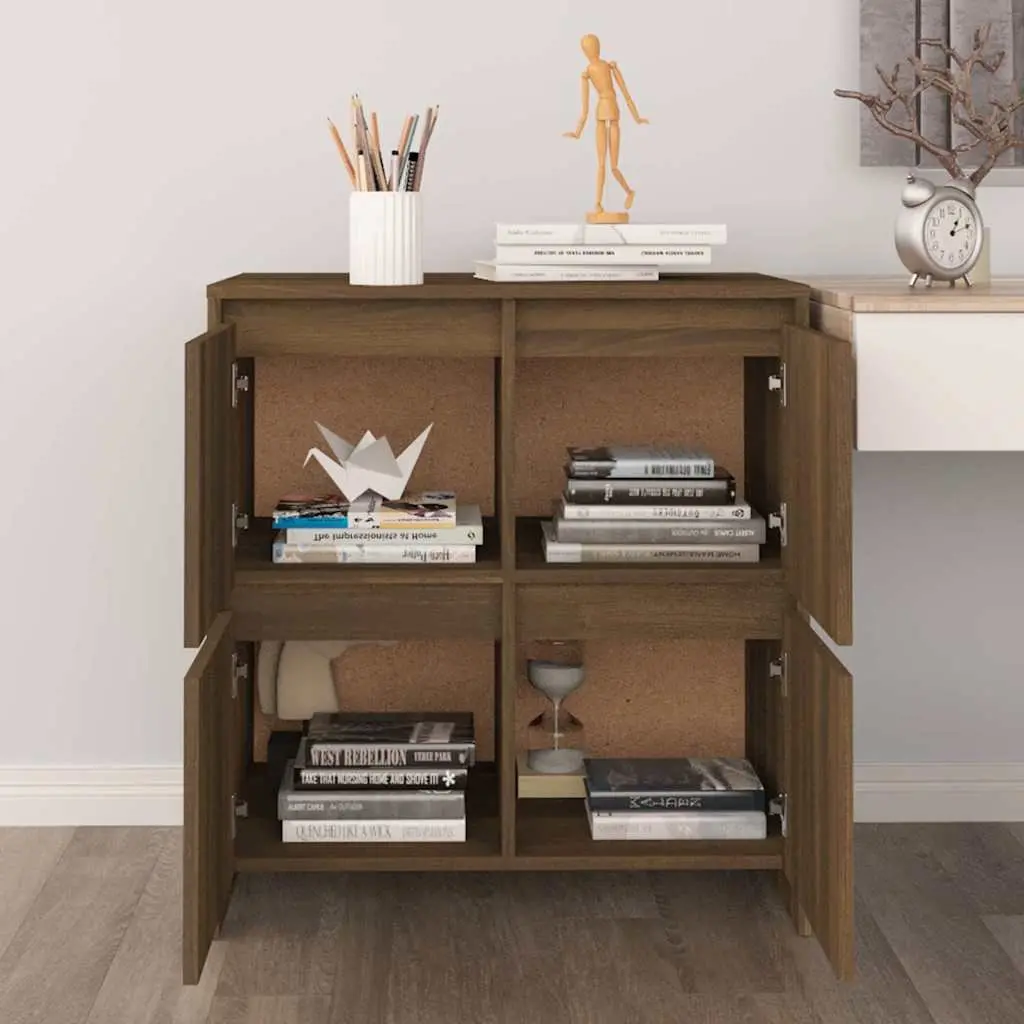 Sideboards Engineered Wood Brown Oak 70x41x75 cm Minimalist Storage Cabinet 2 Piece