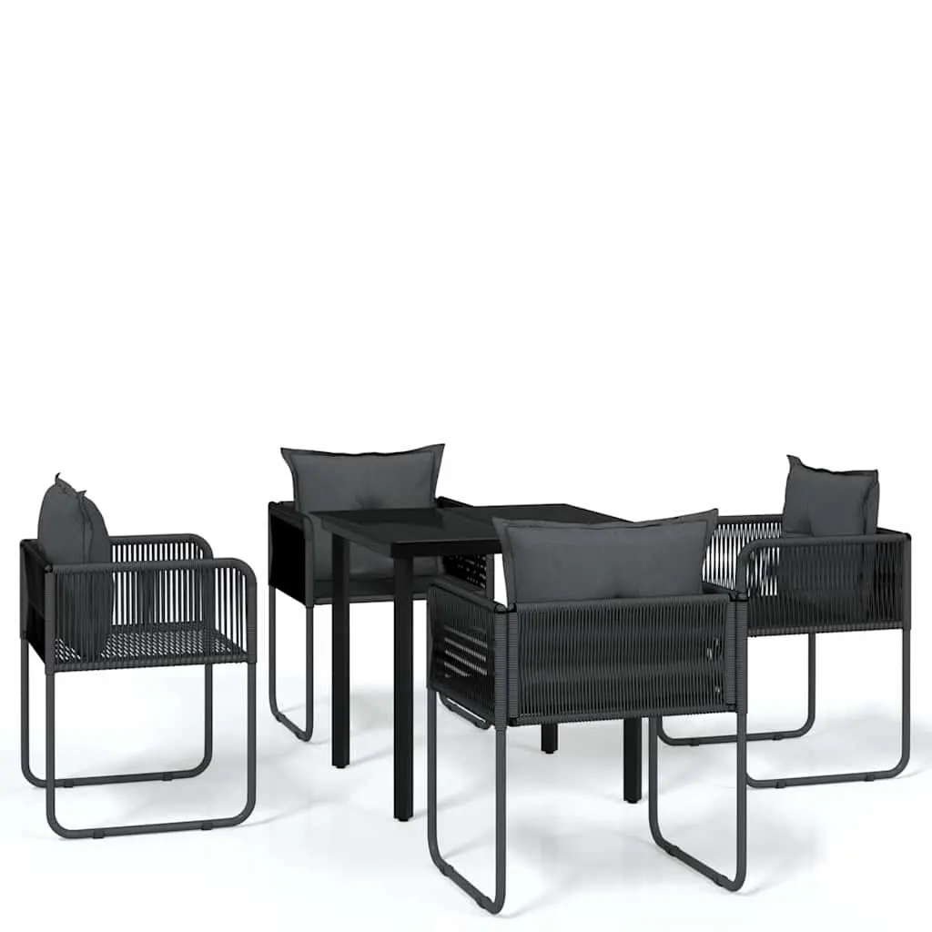 5 Piece Outdoor Dining Set Rattan Chairs Black Glass Table Powder-coated Steel Frame