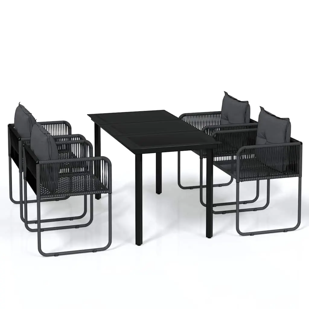 Garden Dining Set 5 Piece Outdoor Patio Furniture Black Glass Table Chairs