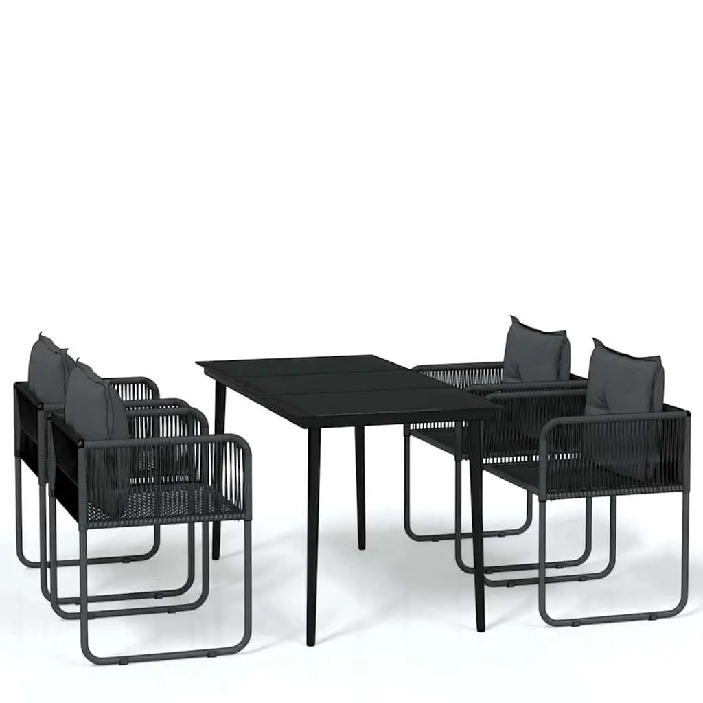 5 Piece Outdoor Dining Set Powder-coated Steel Frame Glass Top PE Rattan Chairs Black