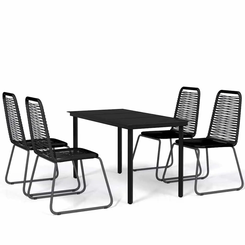 5 Piece Garden Dining Set Black Rattan Chairs Glass Table Steel Frame Outdoor