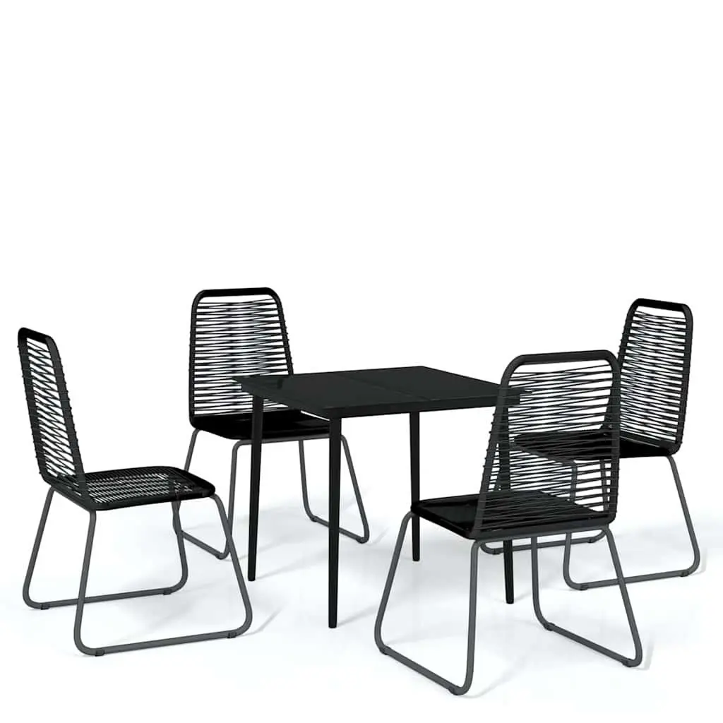 5 Piece Outdoor Dining Set Black Glass Table and Rattan Chairs Garden Patio