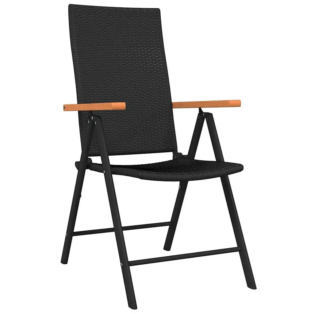 Garden Dining Set 3 Piece Powder-coated Steel Frame Glass Table Black PE Rattan Chairs