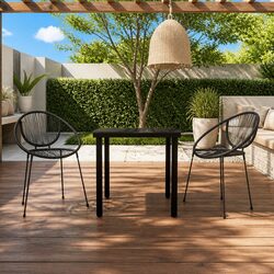 Garden Dining Set 3 Piece Outdoor Patio Table Chairs Black Glass Steel Frame