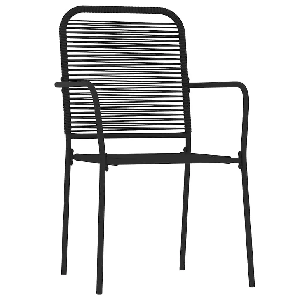 5 Piece Garden Dining Set Black Powder-coated Steel Frame Glass Table Twined Cotton Rope Chairs