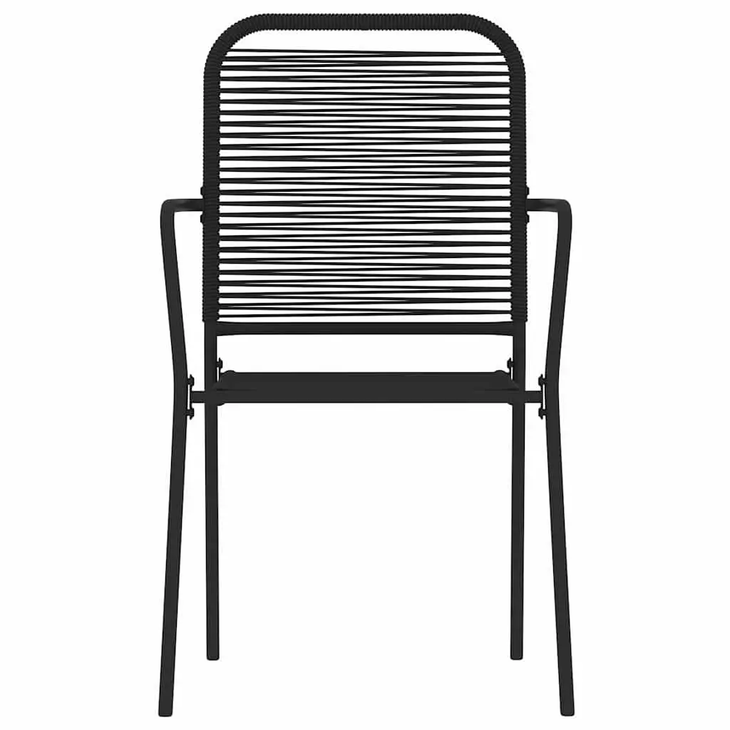 5 Piece Garden Dining Set Black Powder-coated Steel Frame Glass Table Twined Cotton Rope Chairs