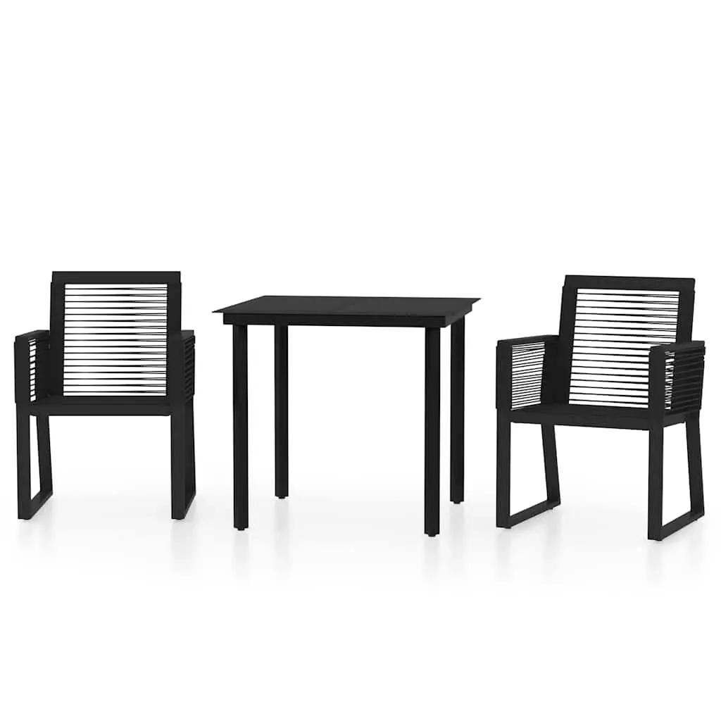 3 Piece Garden Dining Set Powder-coated Steel Glass Top Black Outdoor Table Chairs