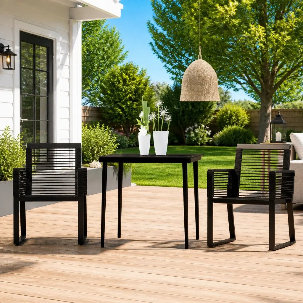 Outdoor Dining Set 3 Piece Black Metal Table and Chairs Weather Resistant