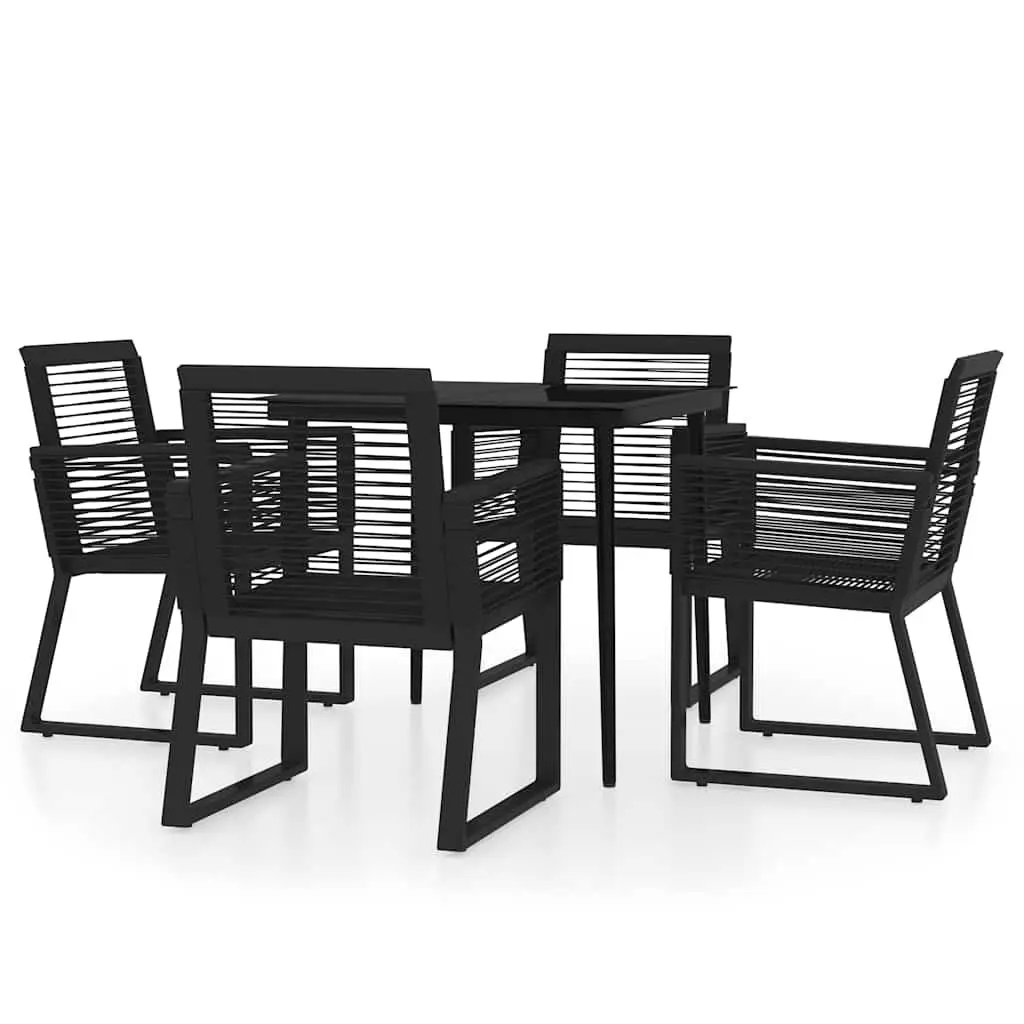 Garden Dining Set 5 Piece Outdoor Table Glass Black Steel Rattan
