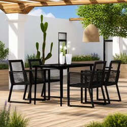 Black Steel and Glass 5 Piece Outdoor Dining Set for Patio