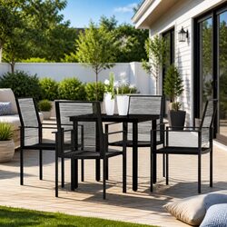 Garden Dining Set 5 Piece Black Patio Furniture Table Chairs Outdoor