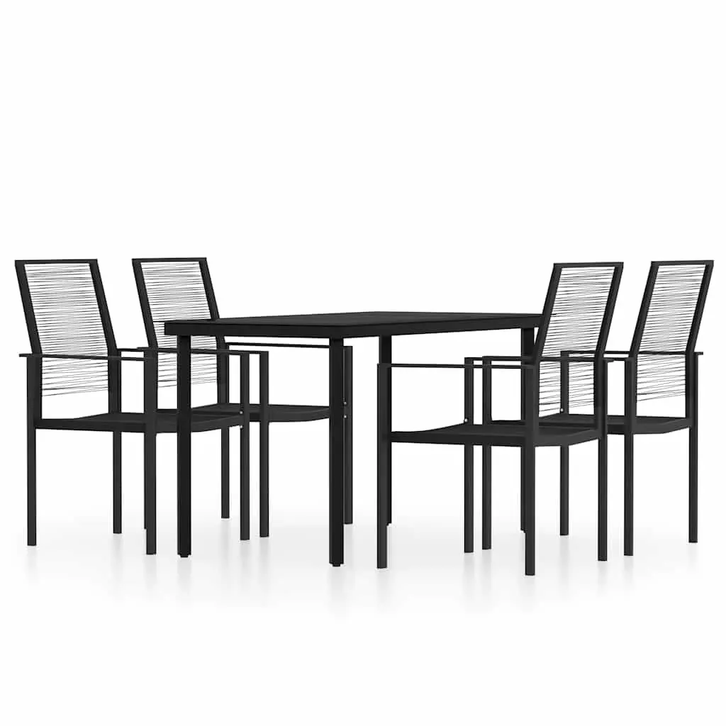 Garden Dining Set Steel Rattan 5 Piece Outdoor Patio Table Chairs Black