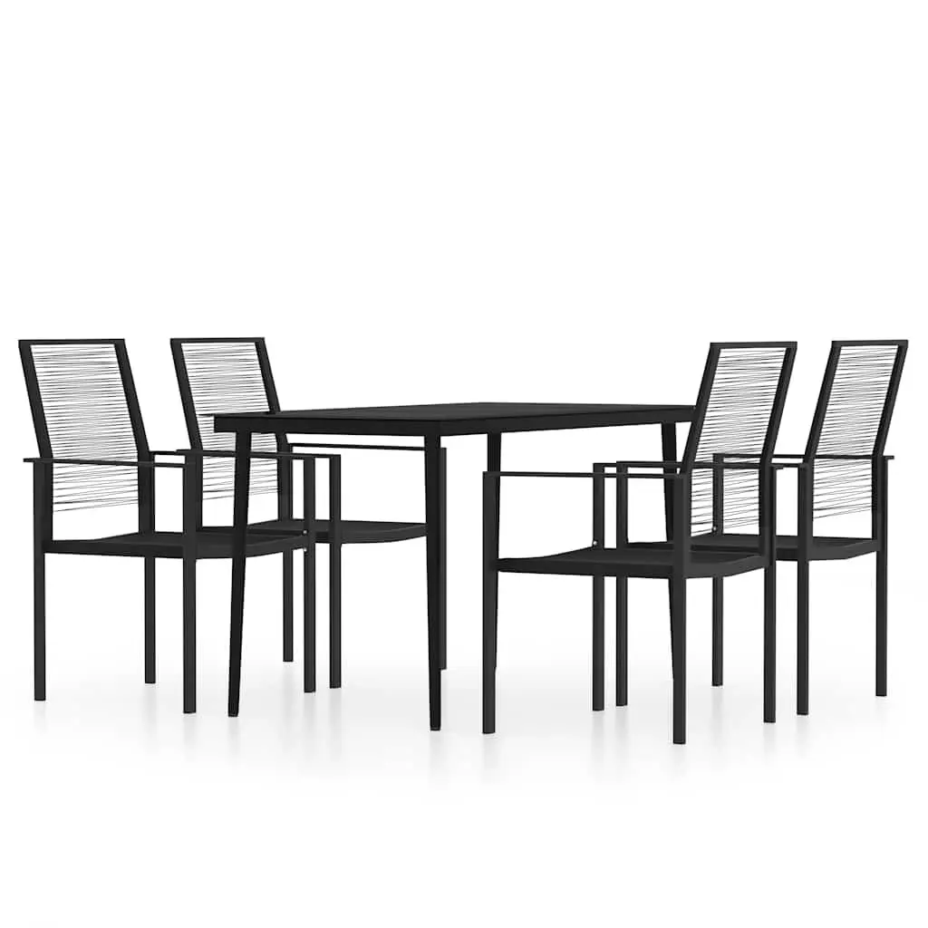 5 Piece Garden Dining Set Black Rattan Chairs Powder Coated Steel Frame Glass Top Outdoor Furniture