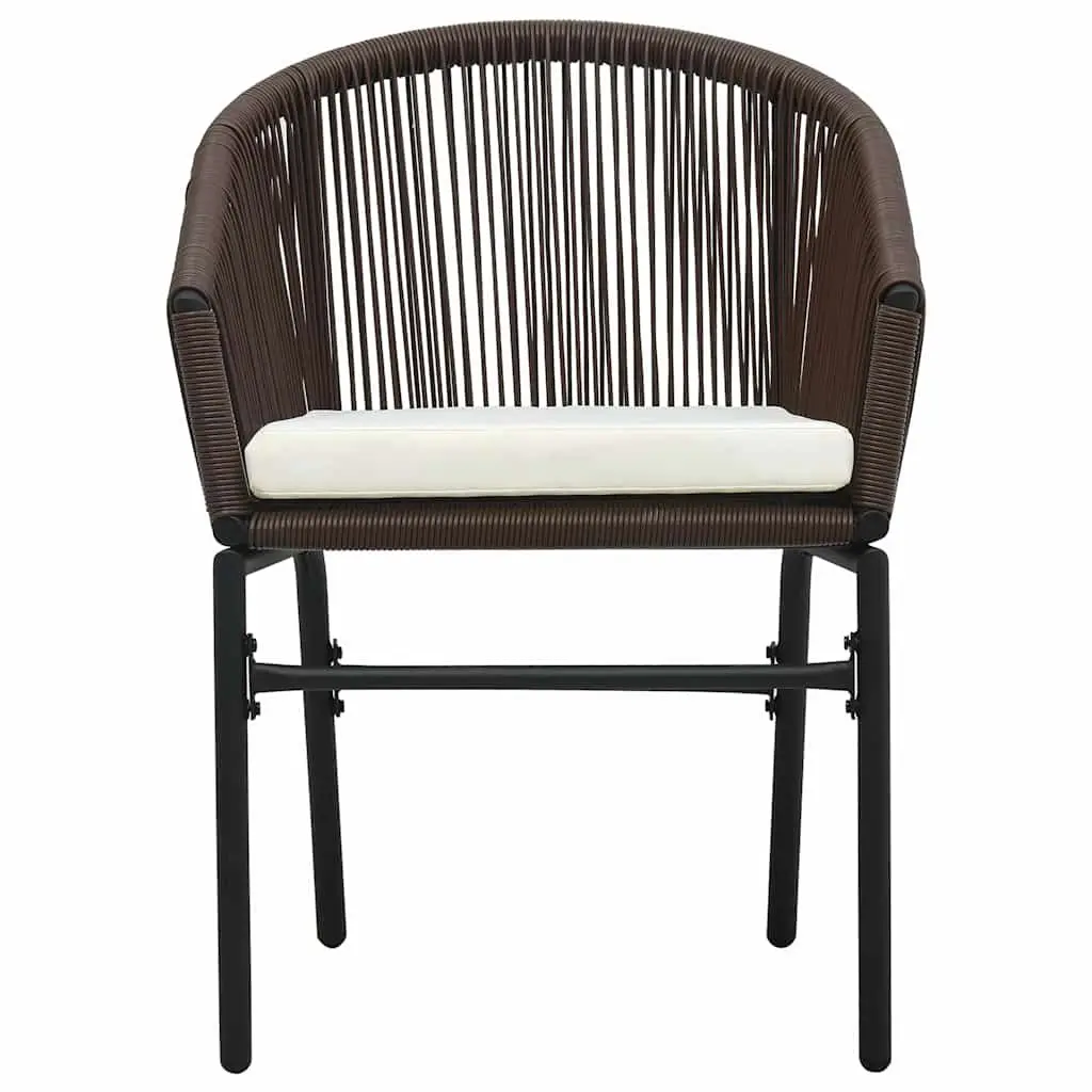3 Piece Outdoor Patio Dining Set Brown Rattan Chairs Glass Top Steel Frame