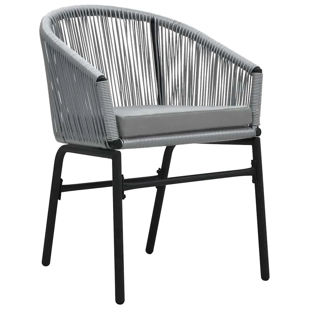 3 Piece Outdoor Dining Set Grey Steel Frame Glass Table with Two PVC Rattan Chairs and Removable Cushions