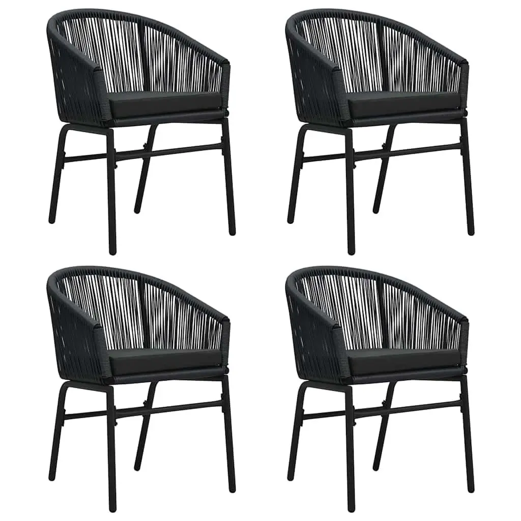 Garden Dining Set Powder-coated Steel Glass Table PVC Rattan Chairs 5 Piece Black