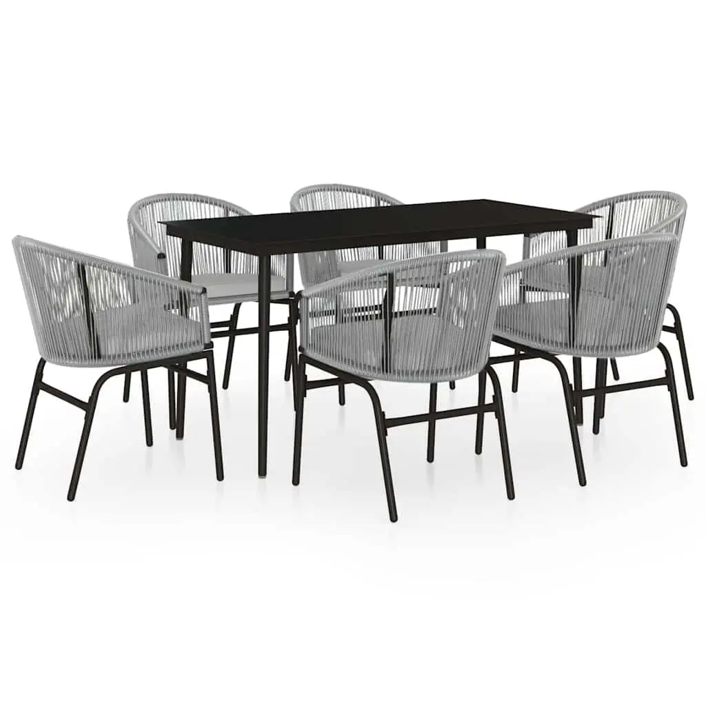 Garden Dining Set Rattan Chairs Glass Table 7 Piece Grey