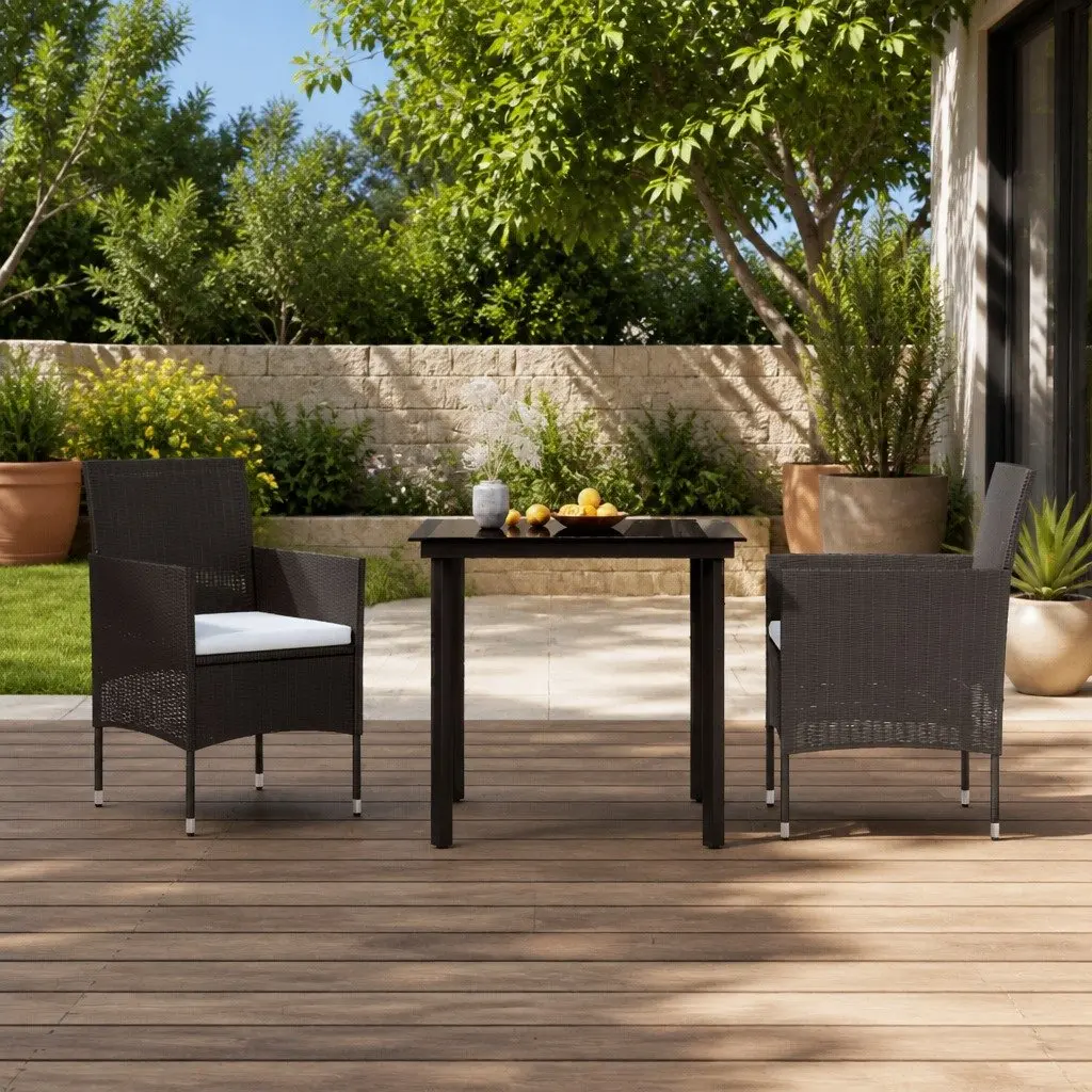 Garden Dining Set 3 Piece Powder-coated Steel Water-resistant PE Rattan Black