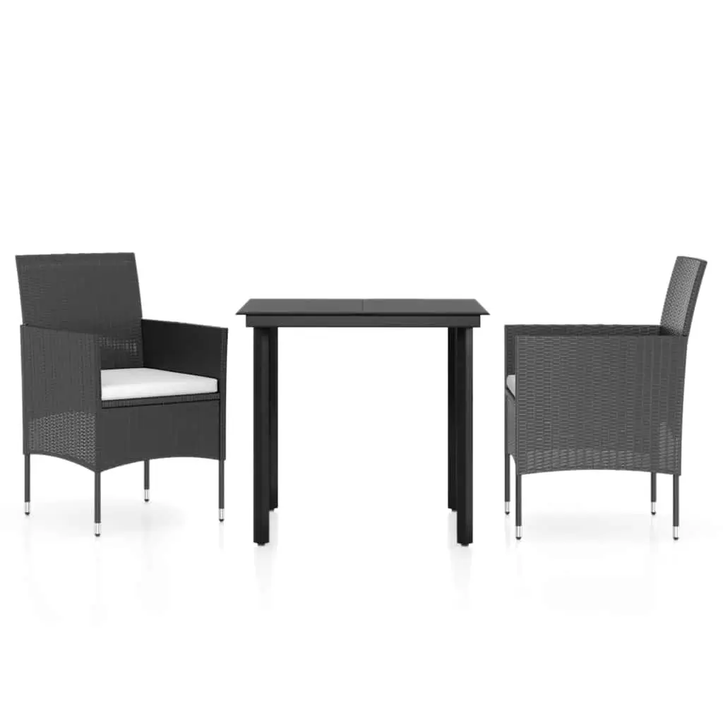 Garden Dining Set 3 Piece Powder-coated Steel Water-resistant PE Rattan Black