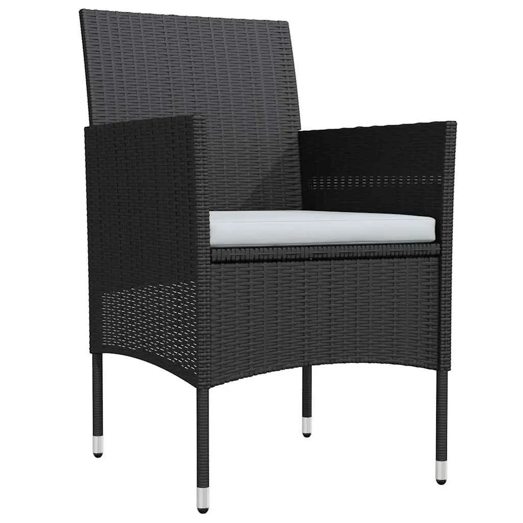 5 Piece Outdoor Garden Dining Set Black Powder-coated Steel Frame Glass Table Water-resistant PE Rattan Chairs