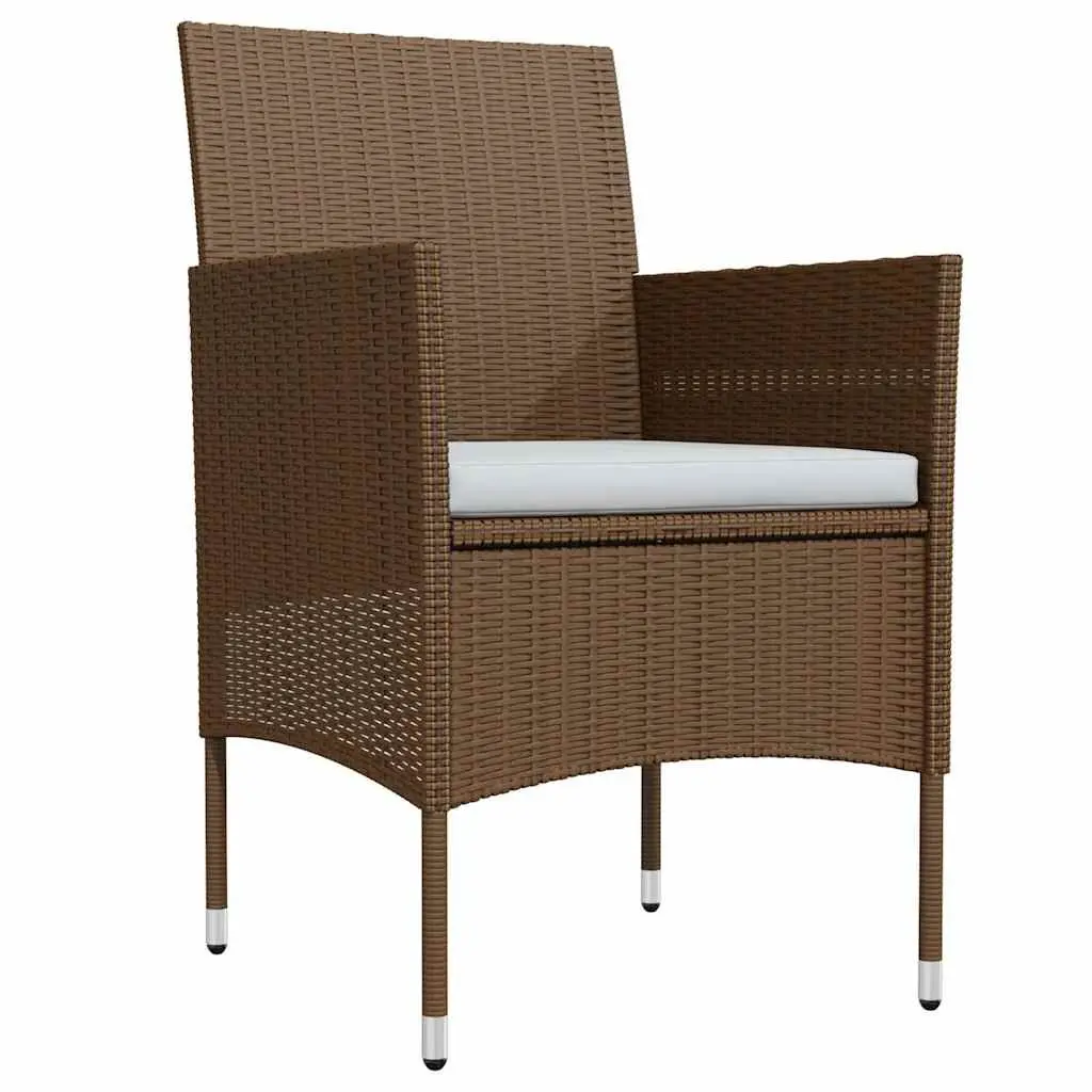 Garden Dining Set 3 Piece Steel Frame PE Rattan Table and Chairs with Cushions Brown and Black
