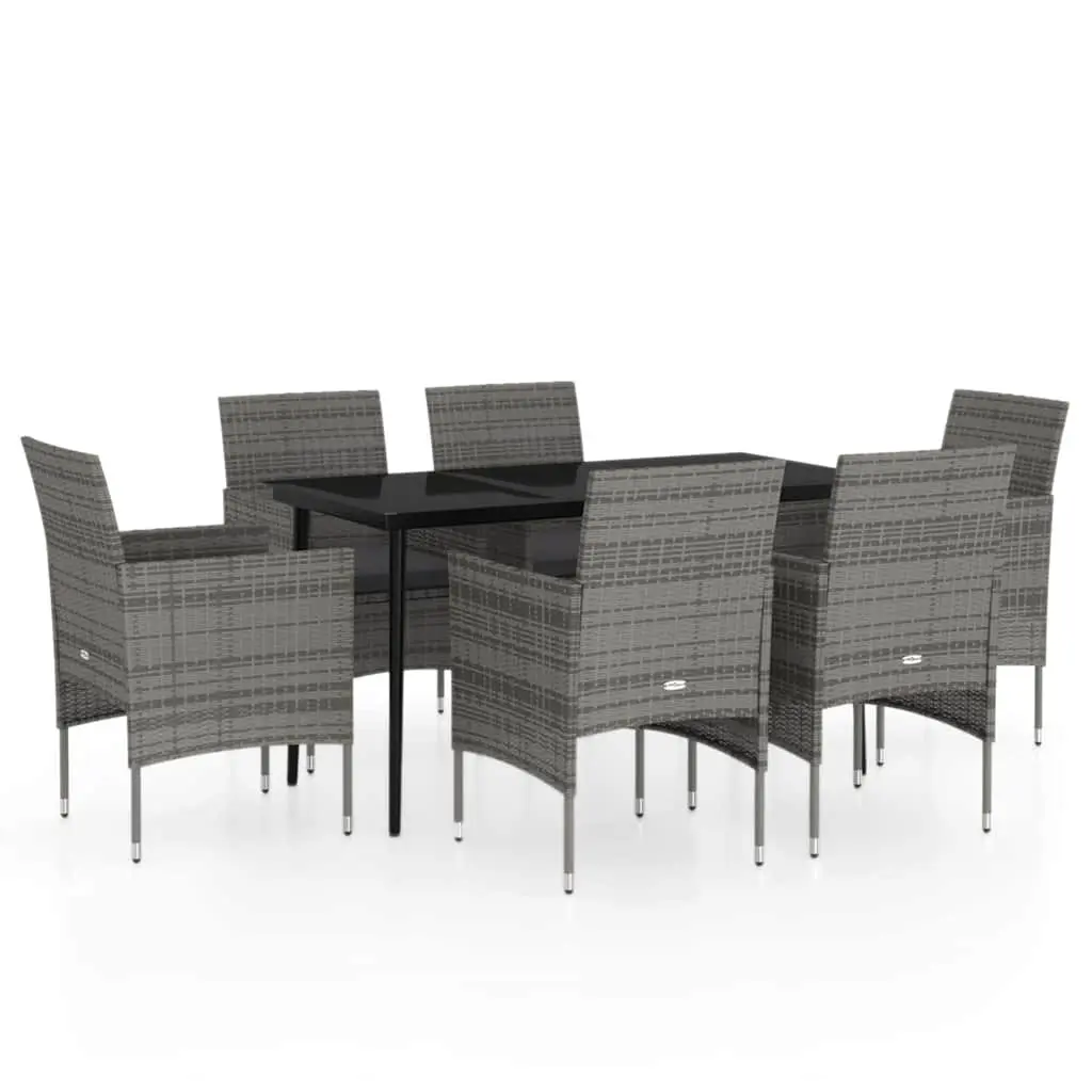 Outdoor Dining Set 7 Piece Garden Furniture Table Chairs Cushions Grey Black