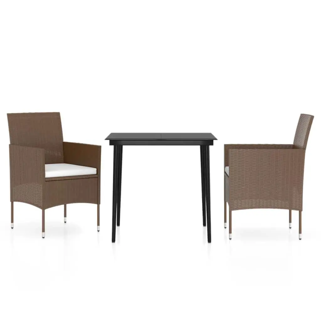 Garden Dining Set Brown Powder-coated Steel Frames Water-resistant PE Rattan 3 Piece with Cushions