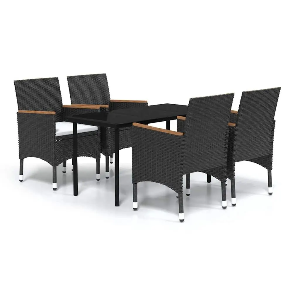 Outdoor Dining Set Rattan Chairs with Cushions Black Glass Table 5 Piece
