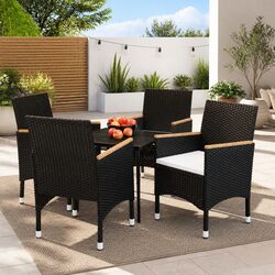 Garden Dining Set 5 Piece Outdoor Furniture Table Chairs Cushions Black
