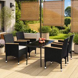 Garden Dining Set 5 Piece Outdoor Furniture Table Chairs Black Patio Rattan