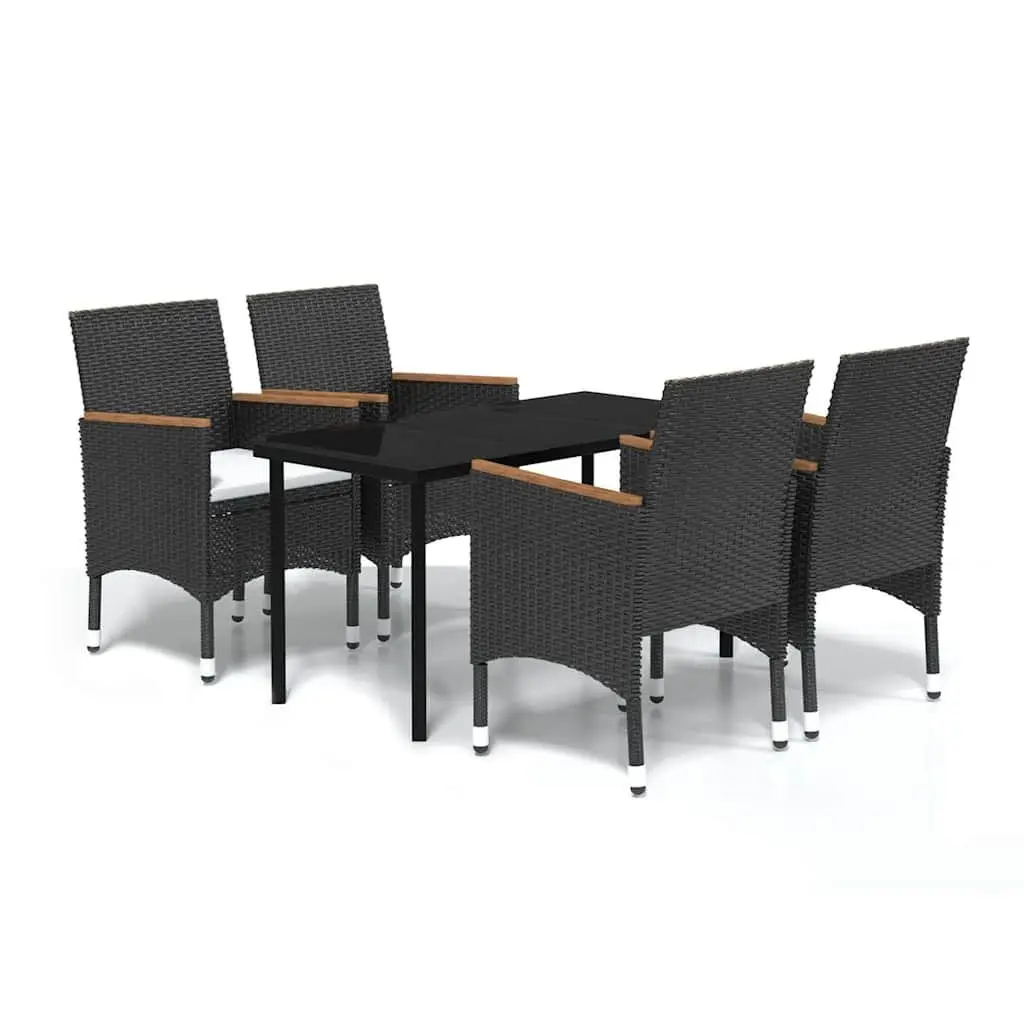 Garden Dining Set Steel Frame PE Rattan Glass Top 5 Piece Black